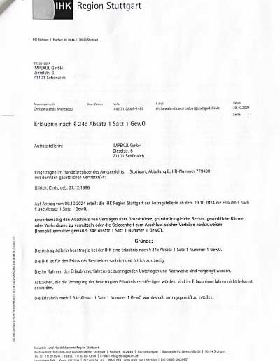 IHK-Immobilienmakler Nachweis von Chris Ullrich von Ullrich Immobilien und Invest